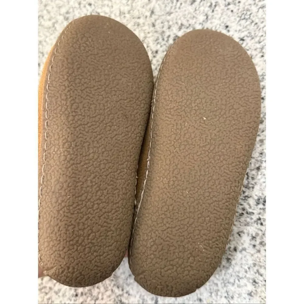 Vineyard Vines Kids Shearling Lined Suede Moccasin Slippers Brown Size 12